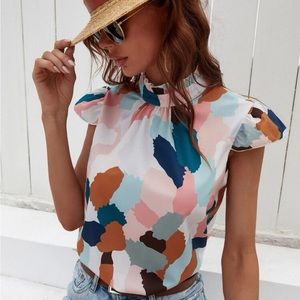 SHEIN All Over Print Mock Neck Blouse